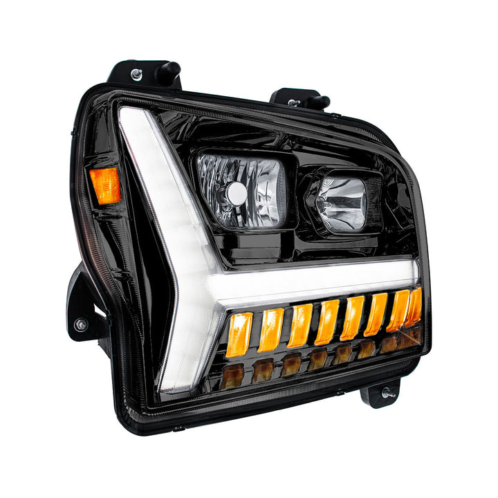Blackout Headlight With LED DRL Light Bar &amp; Turn Signal For 2018-2024 Kenworth W990 - Passenger