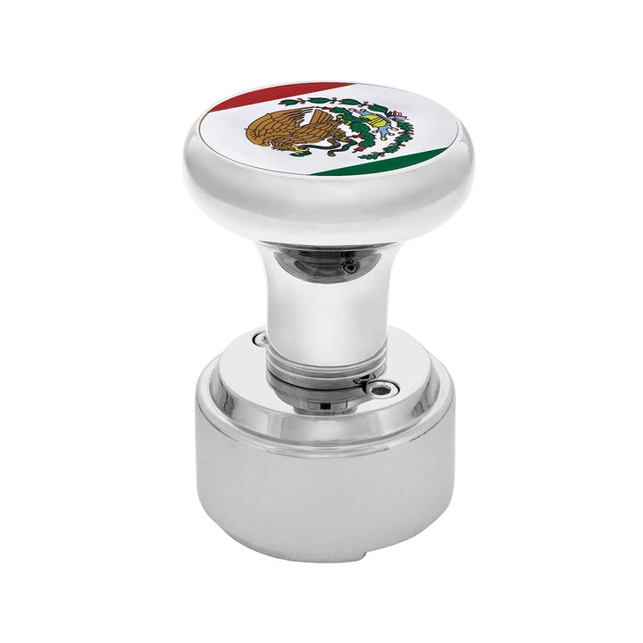 Thread-On Gearshift Knob With 9/10 Speed Adapter &amp; Mexico Flag Sticker - Chrome