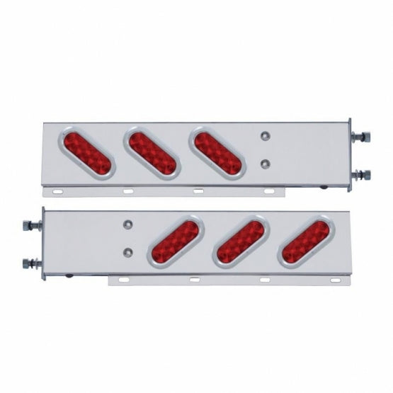 3-3/4" Bolt Pattern Stainless Steel Spring Loaded Bar With 6 Oval 10 LED Lights &amp; Bezel - Red LED &amp; Lens (Pair)