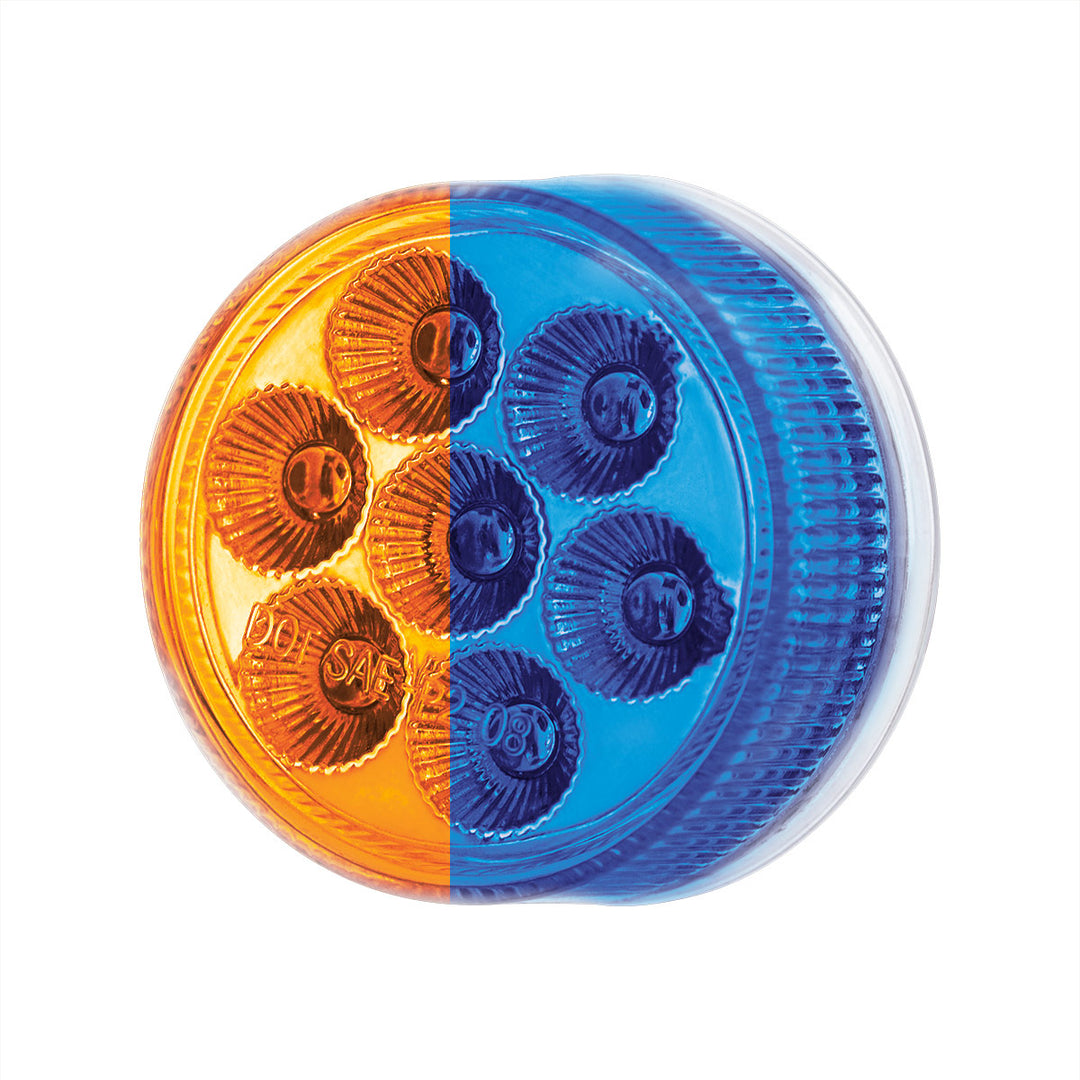 7 LED 2" Round Double Fury Light (Clearance/Marker) - Amber &amp; Blue LED/Clear Lens