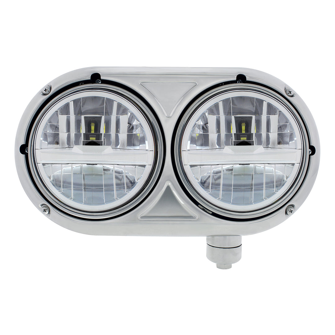 Headlight Assembly With 304 Stainless Steel Housing &amp; LED Headlights With Chrome Inner Bar For Peterbilt 359 - Passenger