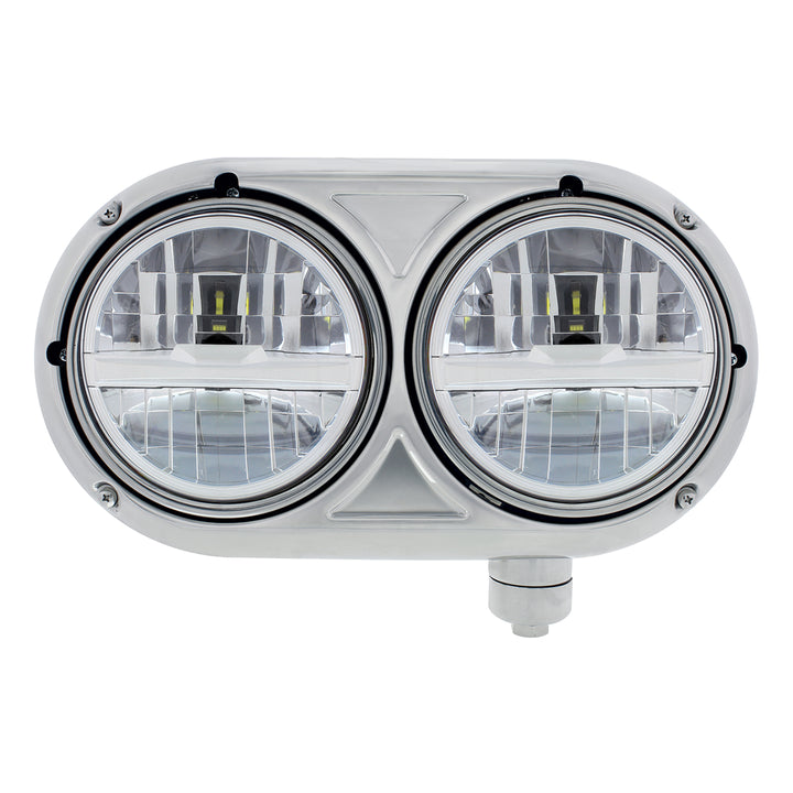 Headlight Assembly With 304 Stainless Steel Housing &amp; LED Headlights With Chrome Inner Bar For Peterbilt 359 - Passenger