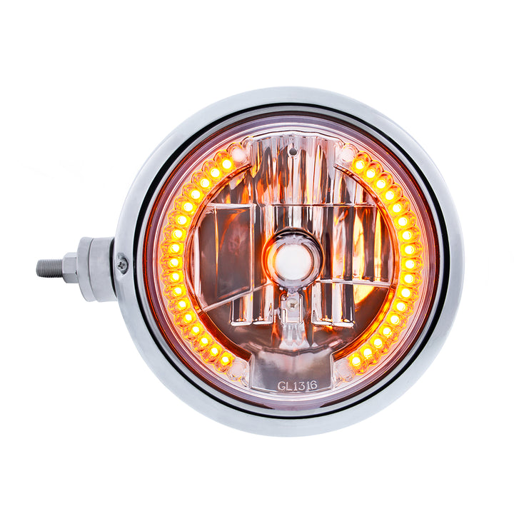 Stainless Steel Guide 682-C Style Headlight Assembly W/Crystal Lens &amp; 34 LEDs Position Light - L/H (Horizontal Mount)