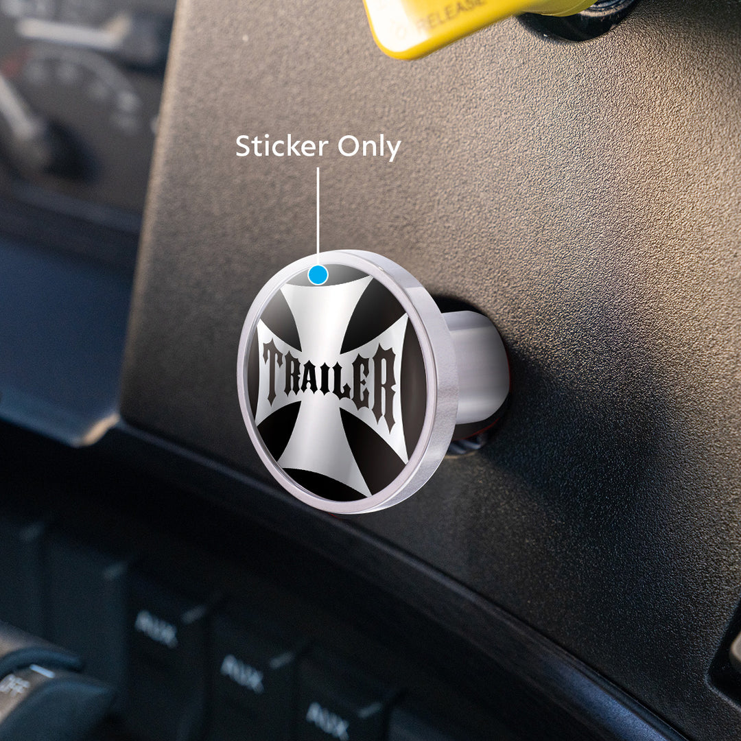 "Trailer" Maltese Cross Air Valve Knob Candy Color Sticker Only - Glossy Black