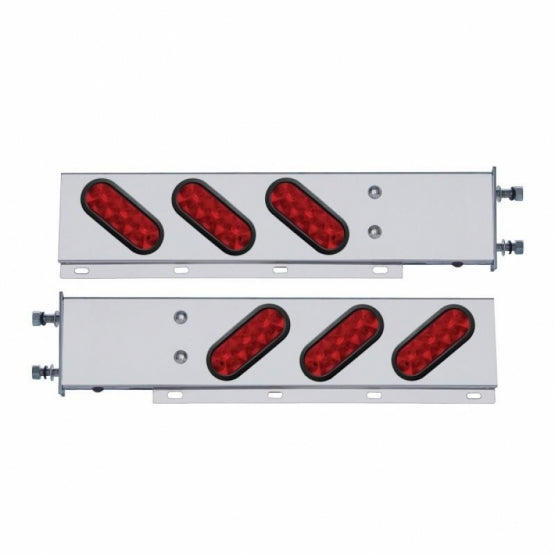 3-3/4" Bolt Pattern Stainless Steel Spring Loaded Bar With 6 Oval 10 LED Lights - Red LED &amp; Lens (Pair)