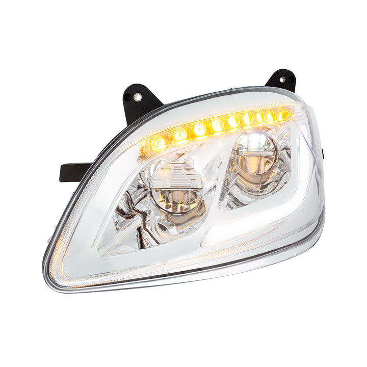 Chrome LED Headlight W/Sequential LED Turn Signal For Peterbilt 579 (2012-21) &amp; 587 (2010-16) - Driver