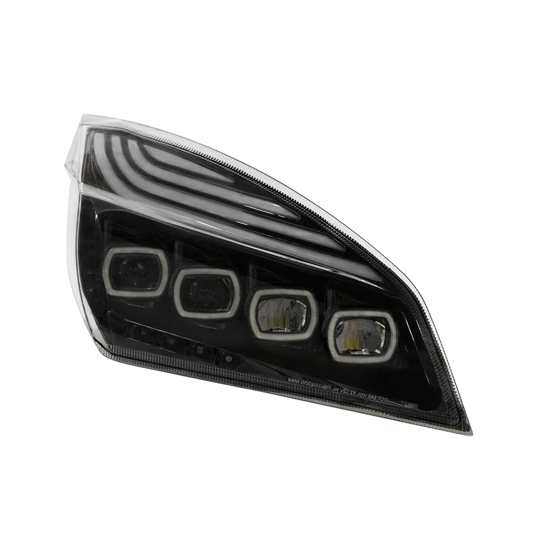 Black Quad - LED Headlight With LED DRL &amp; Seq. Signal For 2018-2024 Freightliner Cascadia - Passenger