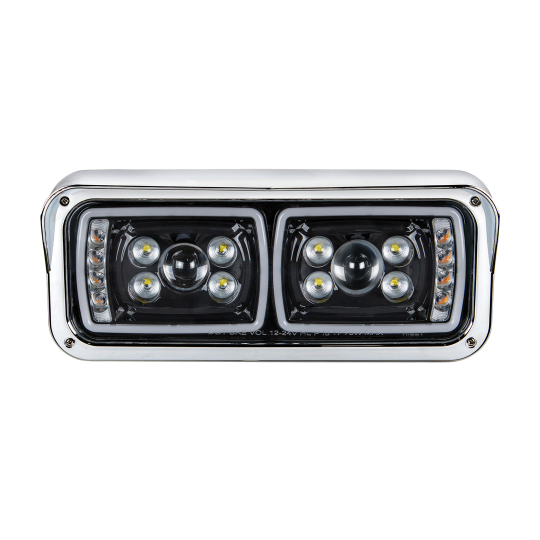 10 High Power LED "Blackout" Projection Headlight With LED Turn Signal &amp; Position Light Bar - Passenger
