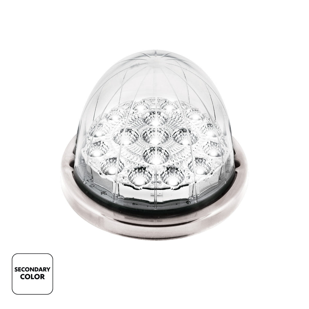 17 LED Watermelon Dual Function Double Fury Light Flush Mount Kit With Low Profile Stainless Steel Bezel - Amber &amp; White LED