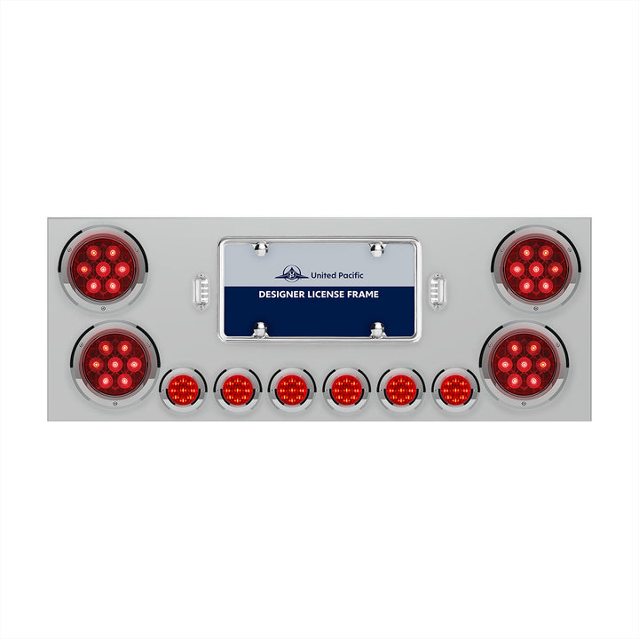 Stainless Steel Rear Center Panel With 4X Red LED 4" Light &amp; 6X Red LED 2" Light &amp; Bezel - Red Lens - Comp. Series