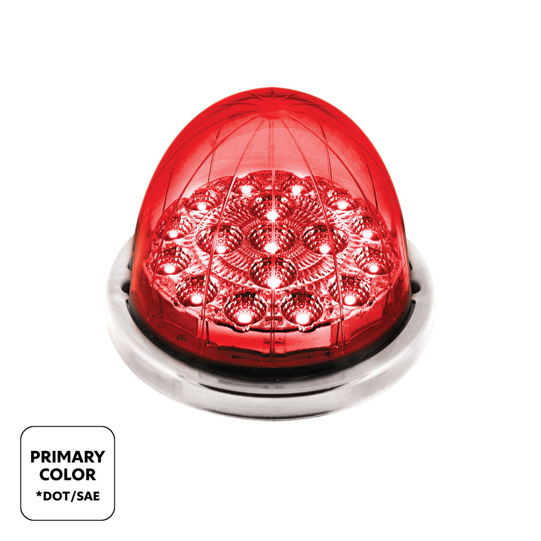 17 LED Watermelon Double Fury Light Flush Mount Kit With Low Profile Stainless Steel Bezel - Red &amp; Blue LED/Clear Lens