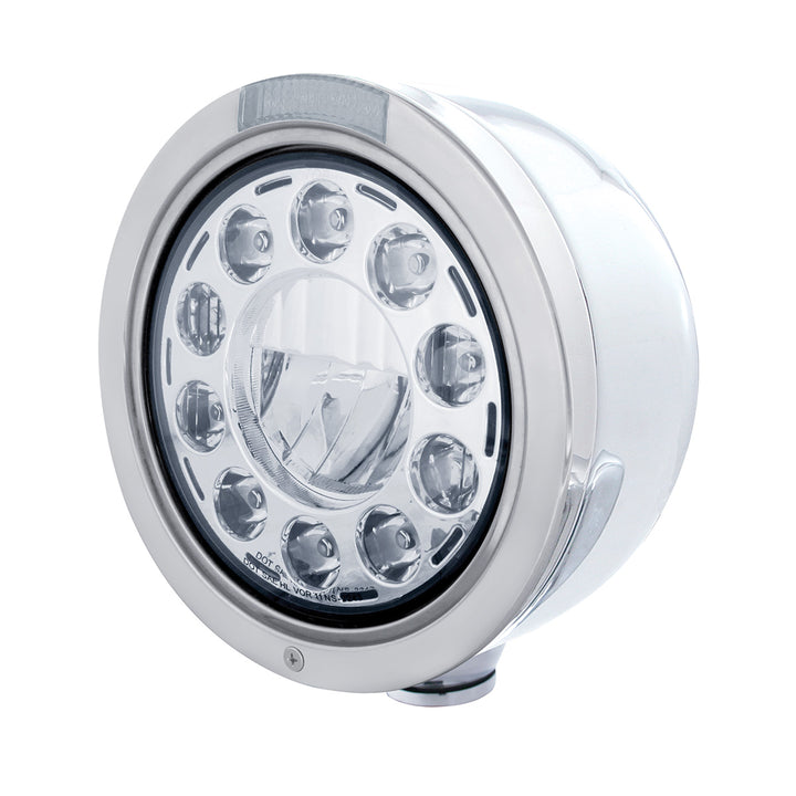 Stainless Bullet Half Moon Headlight 11 LED Bulb &amp; LED Signal - Clear Lens
