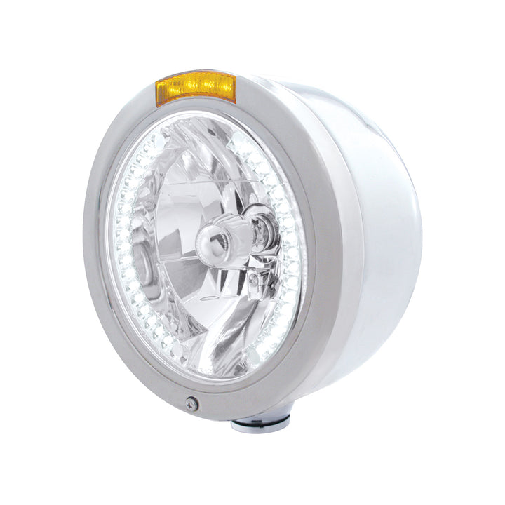 Stainless Steel Bullet Half Moon Headlight H4 With White LED &amp; Signal - Amber Lens