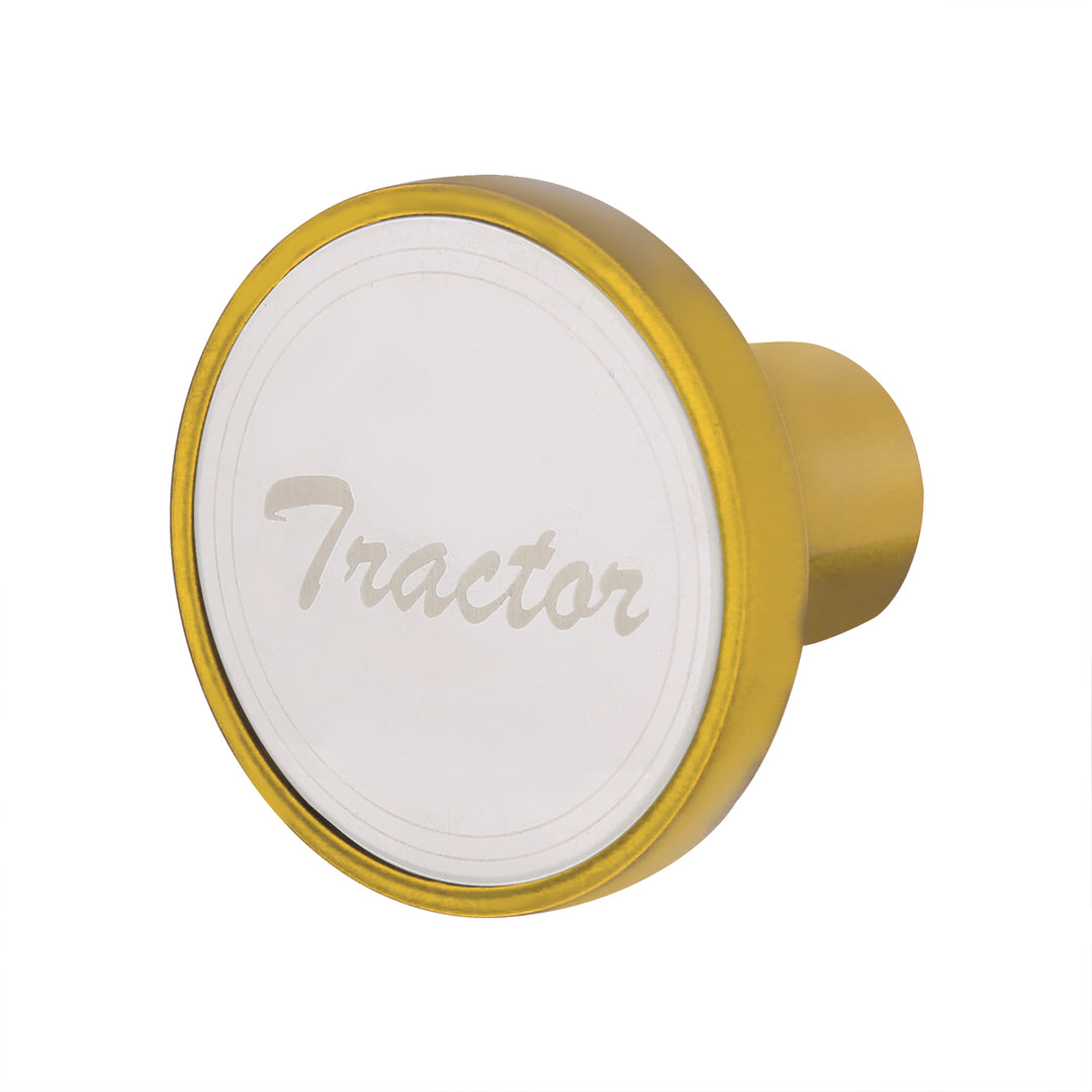 Aluminum Screw-On Air Valve Knob With Stainless Tractor Plaque - Electric Yellow