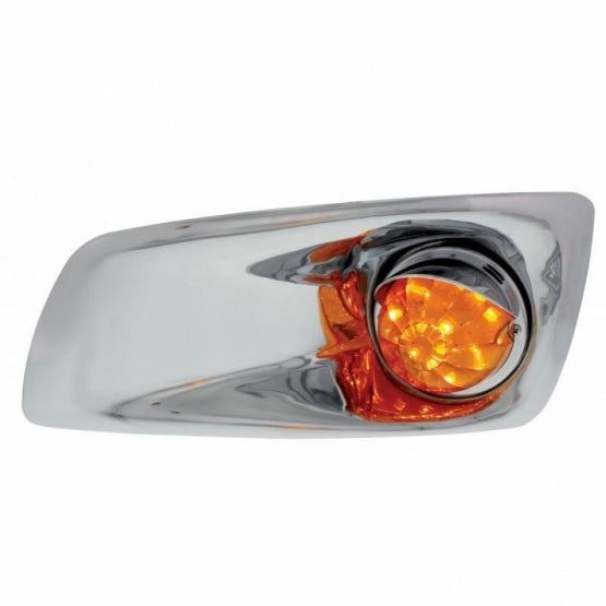 Fog Light Cover With 17 Amber LED Watermelon Light &amp; Visor For 2007-17 KW T660 - Driver - Amber Lens