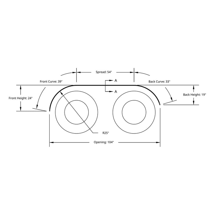 126" 430 Stainless Steel (18ga) Beaded Edge Ribbed Full Fender 54" Spread - SR Series (Pair)