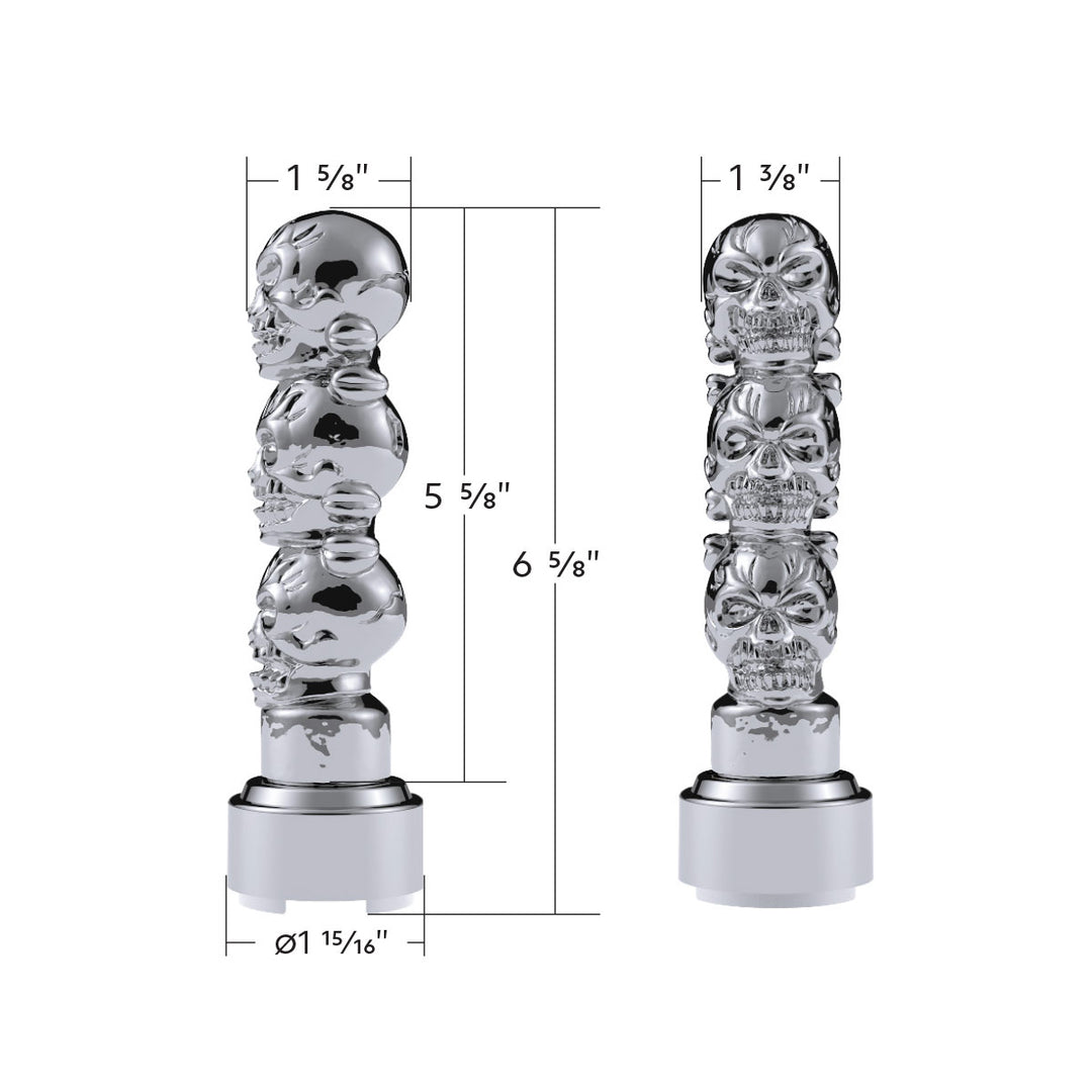 Thread-On 3 - Skulls Gearshift Knob With Adapter For Eaton - Fuller 9/10 Speed Shifter - Chrome