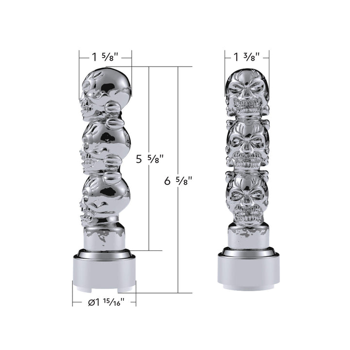 Thread-On 3 - Skulls Gearshift Knob With Adapter For Eaton - Fuller 9/10 Speed Shifter - Chrome