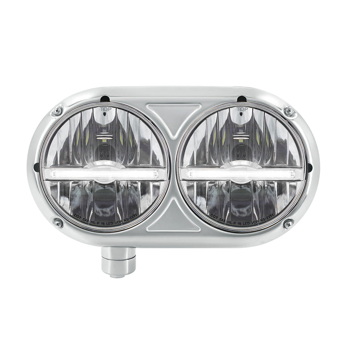 Headlight Assembly With 304 Stainless Steel Housing &amp; LED Headlights W/White LED Position Light For Peterbilt 359 - Driver