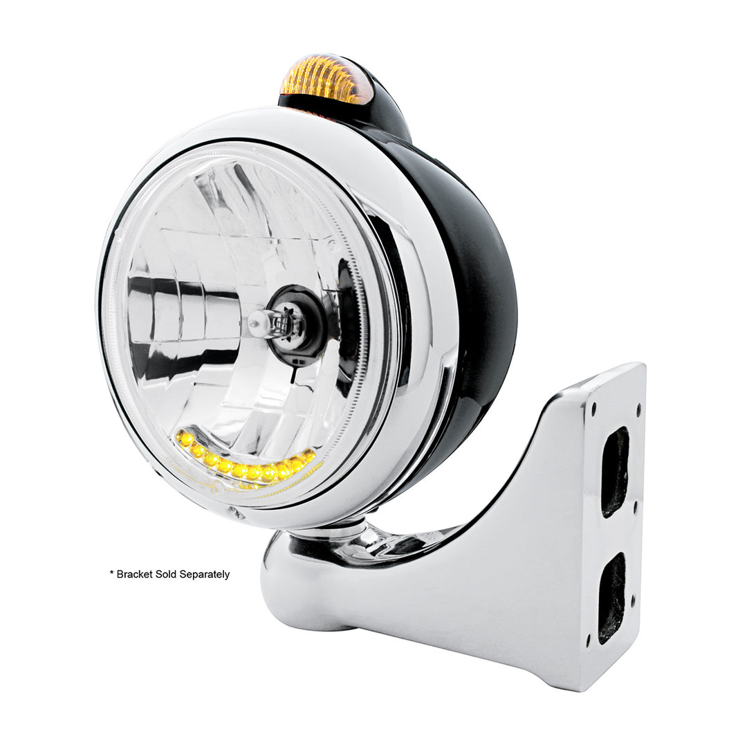 Black Guide 682-C Headlight H4 With 10 Amber LED &amp; Dual Mode LED Signal - Amber Lens