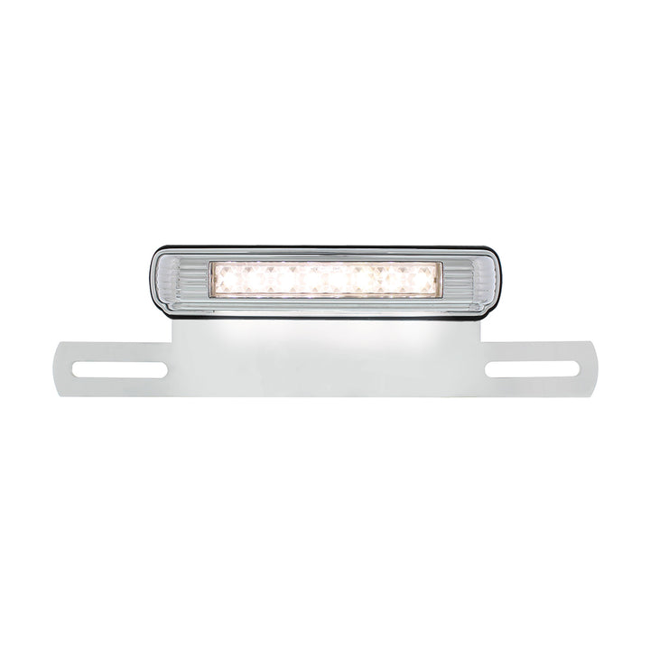 Chrome License Plate Light &amp; Bracket With White LED Backup Light - White LED/Clears Lens