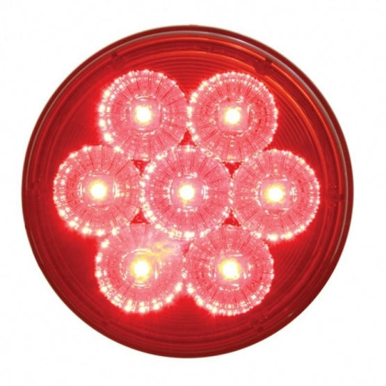 Chrome 1 Piece Rear Light Bar With Six 7 LED 4" Reflector Lights &amp; Visors - Red LED/Red Lens