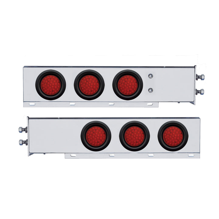 2" Bolt Pattern Stainless Steel Spring Loaded Bar With 6 x 36 LED 4" Lights - Red LED &amp; Lens (Pair)