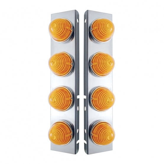 Stainless Steel Front Air Cleaner Bracket W/8 x 17 LED Beehive Lights &amp; Stainless Steel Bezels For Peterbilt - Amber LED &amp; Lens (Pair)