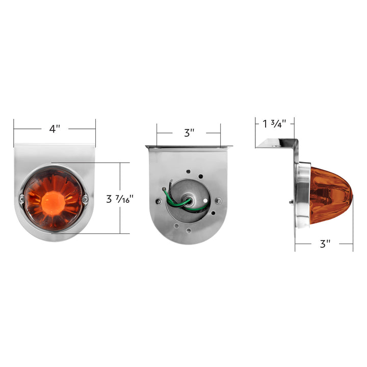 Dual Function Glass Watermelon Light With Stainless Steel Light Bracket Kit With LED Bulb - Amber LED/Dark Amber Lens