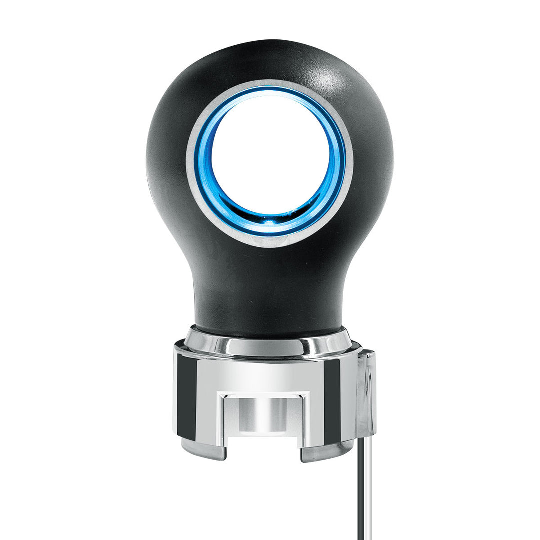 Thread-On Matte Black Charlotte Style Gearshift Knob With LED 13/15/18 Speed Adapter - Blue LED