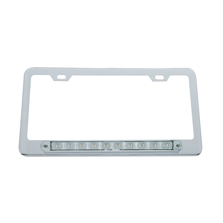 Chrome License Plate Frame With 10 LED 9" Light Bar - White LED/Clear Lens