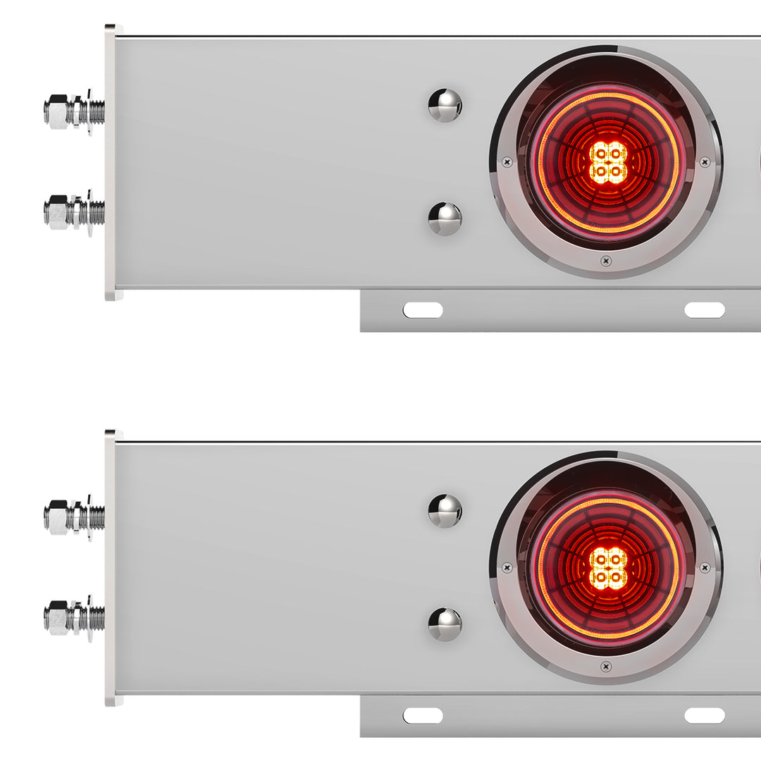 2-1/2" Bolt Pattern Chrome Spring Loaded Bar W/6 x 4" 13 LED Abyss Lights &amp; Visors - Red LED/Red Lens (Pair)