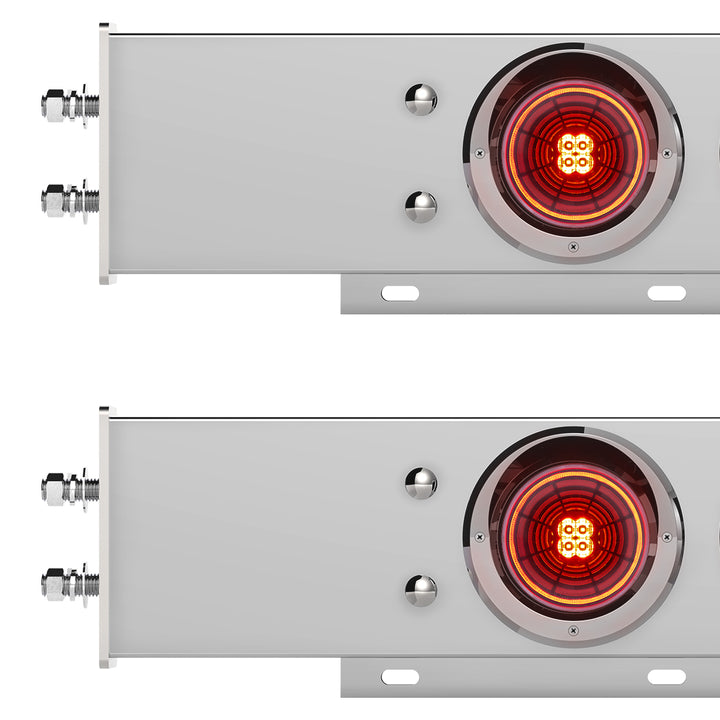 2-1/2" Bolt Pattern Chrome Spring Loaded Bar W/6 x 4" 13 LED Abyss Lights &amp; Visors - Red LED/Red Lens (Pair)