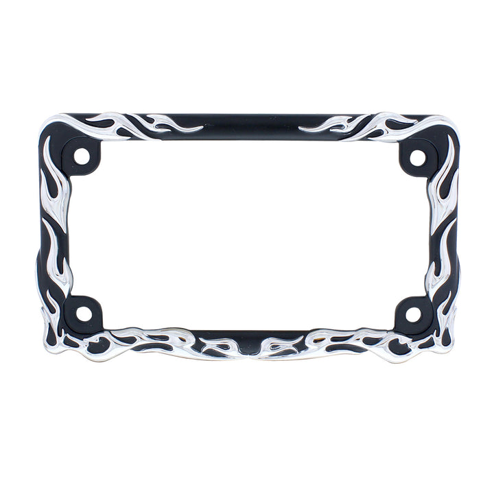Motorcycle License Plate Frame - Chrome Flame/Black Frame