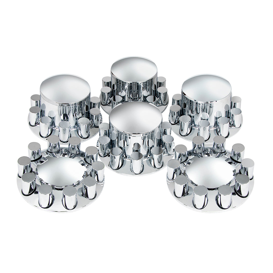 Dome Axle Cover Combo Kit With 33mm Cylinder Thread-On Nut Covers - Chrome