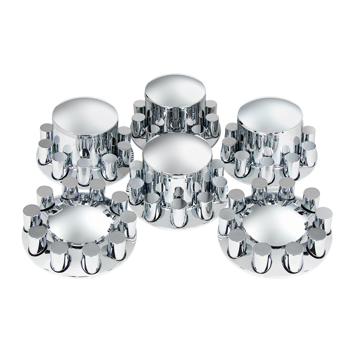 Dome Axle Cover Combo Kit With 33mm Cylinder Thread-On Nut Covers - Chrome