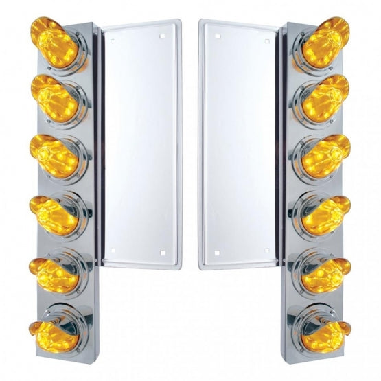 FL Stainless Steel Front Air Cleaner Bracket With 12 x 11 LED Watermelon Lights &amp; Visors - Amber LED &amp; Lens