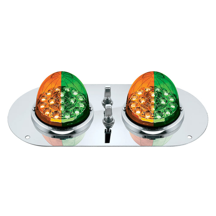 304 Stainless Steel Above Door Dome Light Kit With 2 x 17 LED Double Fury Watermelon For KW &amp; PB Trucks - Amber &amp; Green LED