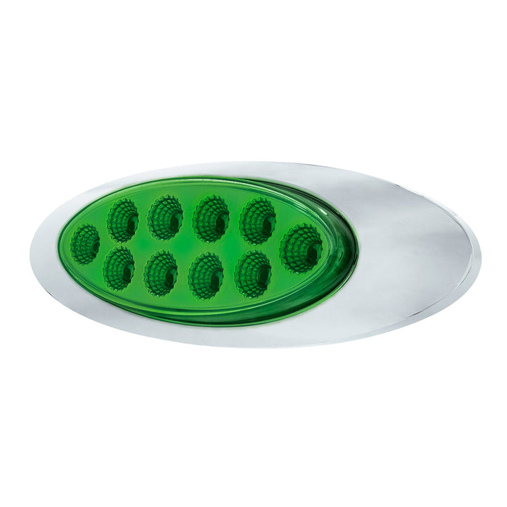 10 LED Oval Double Fury Light With Clear Lens &amp; Chrome Bezel (Clearance/Marker) - Amber &amp; Green LED/Clear Lens