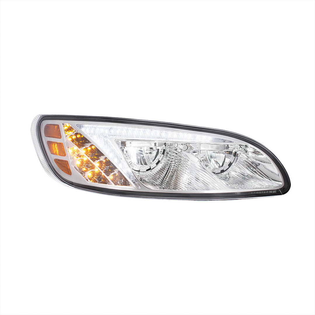 Chrome LED Headlight With Color Changing Position Light Bar For Peterbilt 386 (2005-2015) &amp; 387 (1999-2010) - Passenger