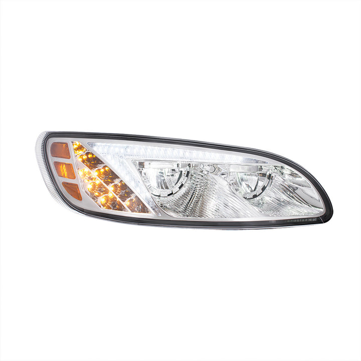 Chrome LED Headlight With Color Changing Position Light Bar For Peterbilt 386 (2005-2015) &amp; 387 (1999-2010) - Passenger