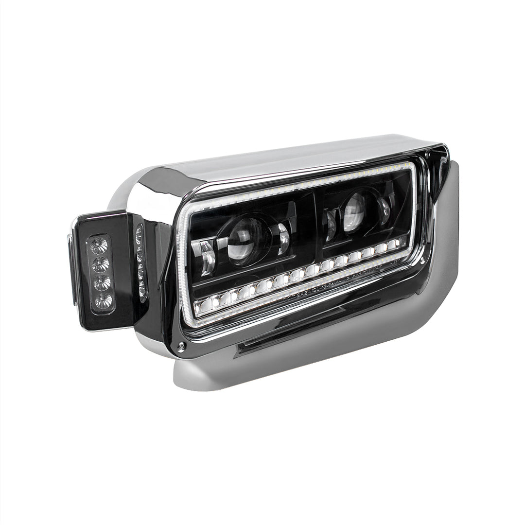 High Power LED Black Projection Headlight Assembly With Mounting Arm &amp; Turn Signal - Passenger