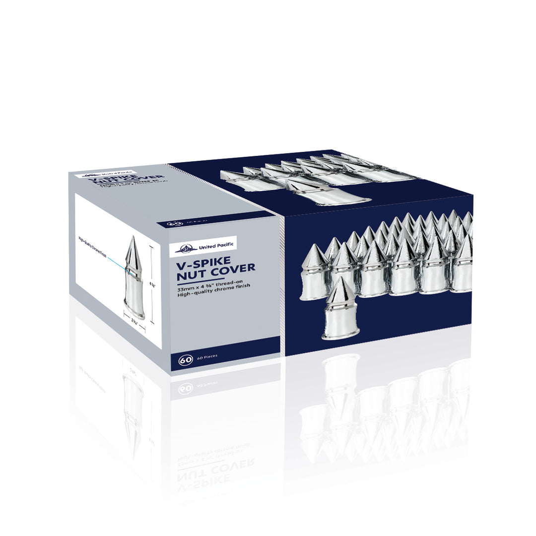 33mm X 4-3/8" Chrome Plastic V - Spike Nut Covers - Thread-On (60-Pack)