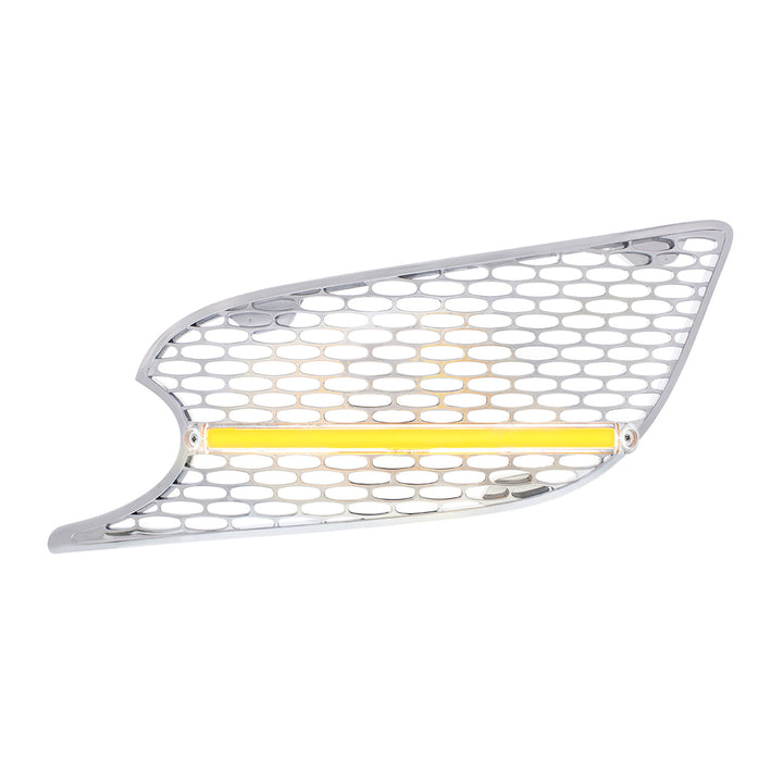 Chrome Air Intake Grille With LED GloLight For 2012-2021 Peterbilt 579 (Driver) - Amber LED/Clear Lens