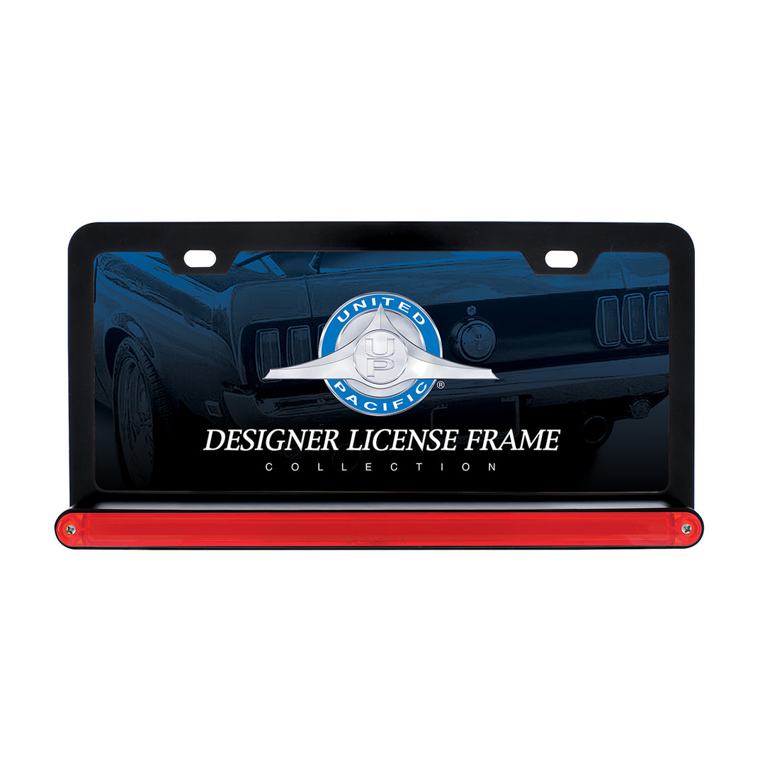Black License Plate Frame With 24 LED 12" GloLight Bar - Red LED/Red Lens