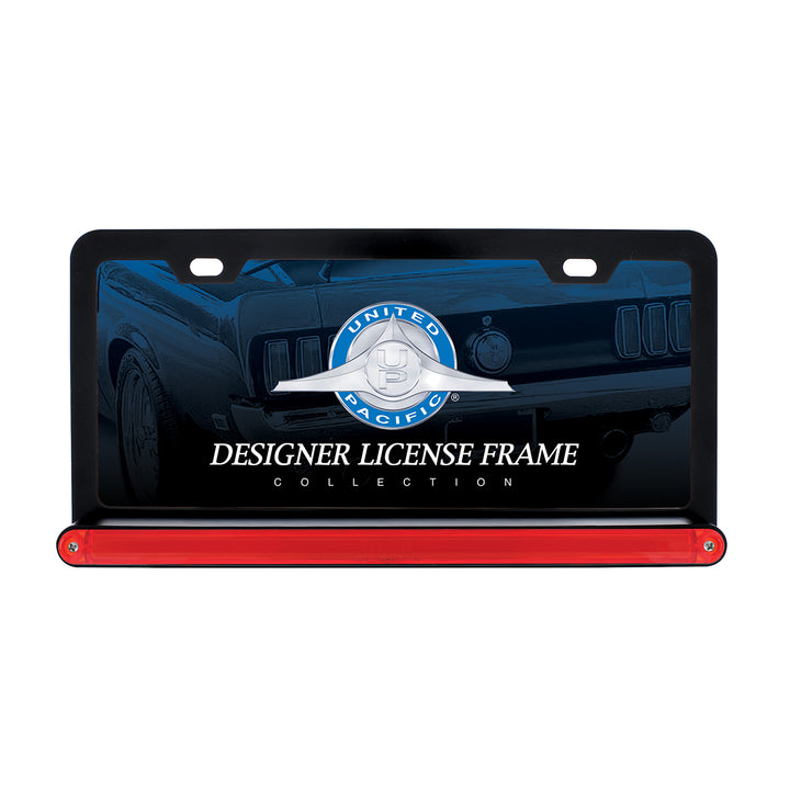 Black License Plate Frame With 24 LED 12" GloLight Bar - Red LED/Red Lens