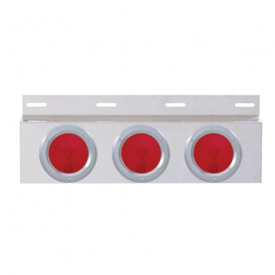 Stainless Top Mud Flap Plate With Three 4" Lights &amp; Bezel - Red Lens (Each)
