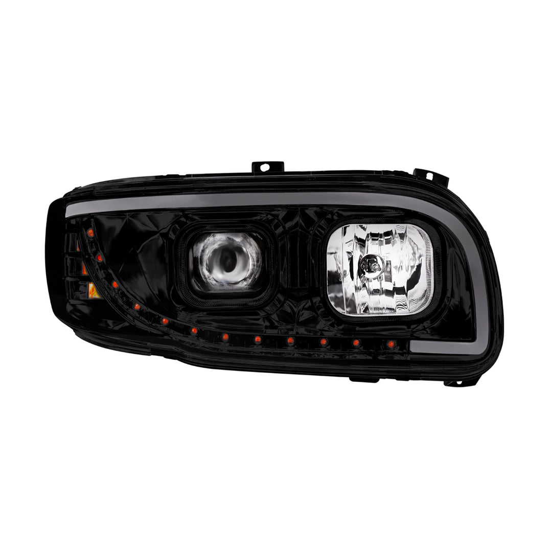 Blackout Projection Headlight With LED Turn Signal &amp; Light Bar For 2008-2024 Peterbilt 389 - Passenger