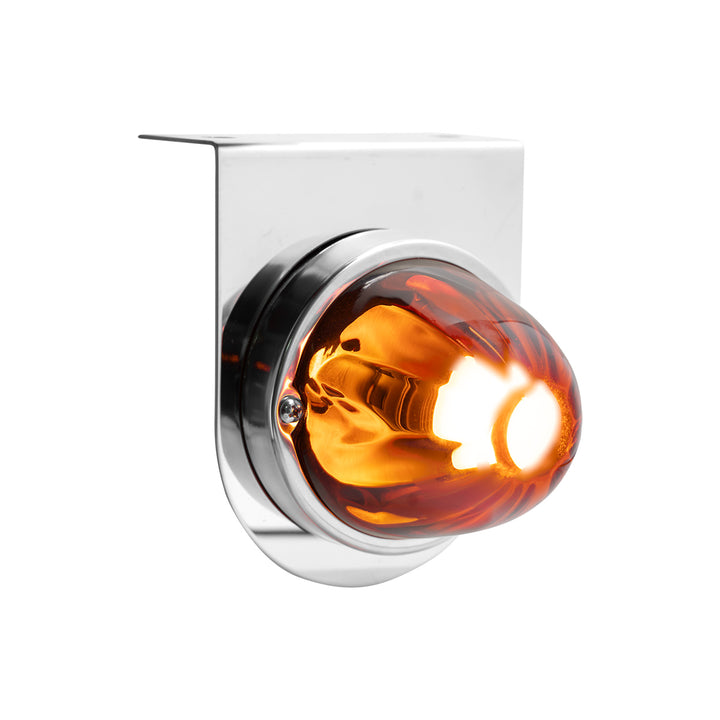 Dual Function Glass Watermelon Light With Stainless Steel Light Bracket Kit With LED Bulb - Amber LED/Dark Amber Lens