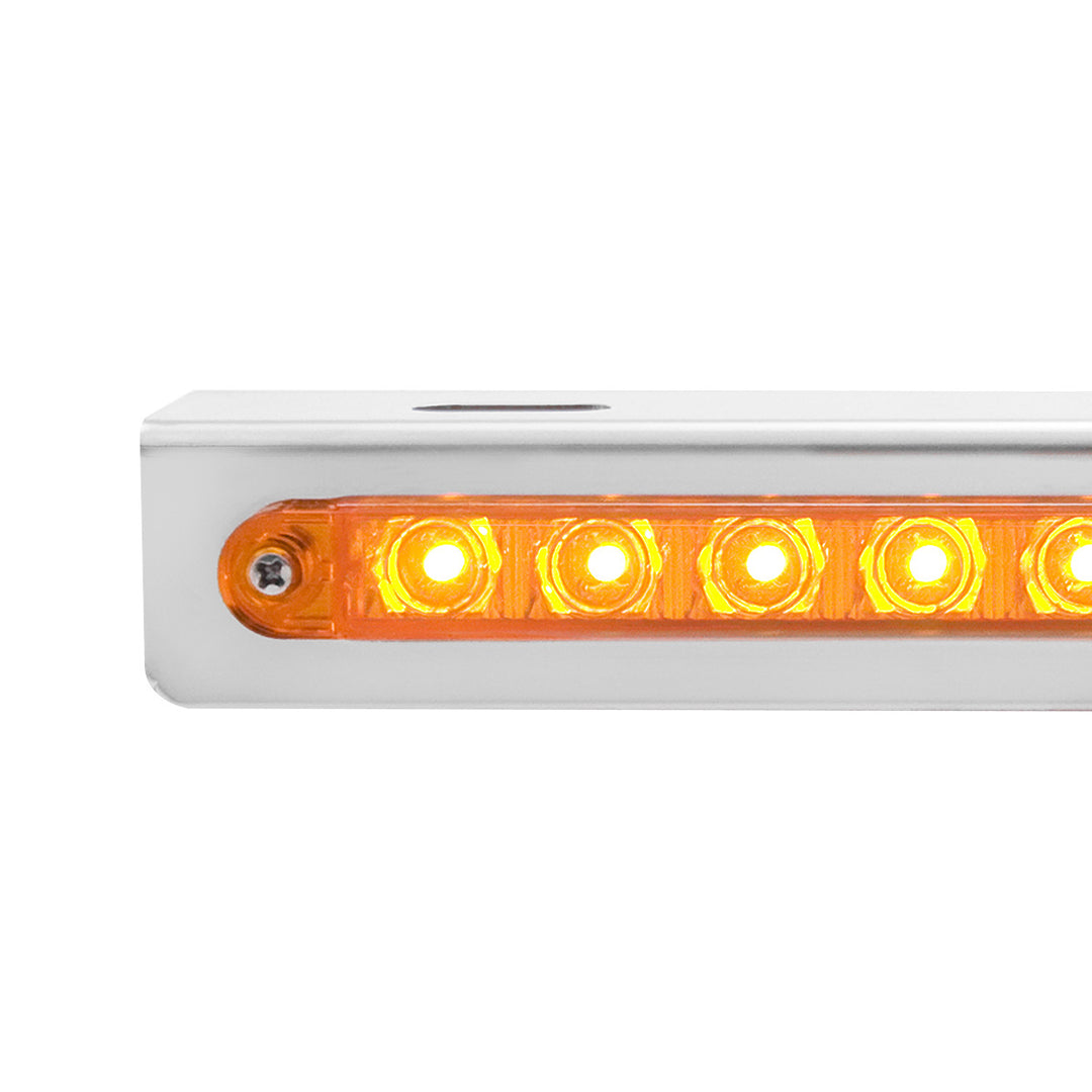 Stainless Light Bracket With 14 LED 12" Sequential Light Bar (Left to Right) - Amber LED/Amber Lens